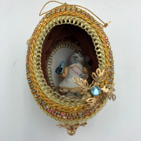 Christmas Ornament Faberge Style Gold Mouse Character - Picture 1 of 8